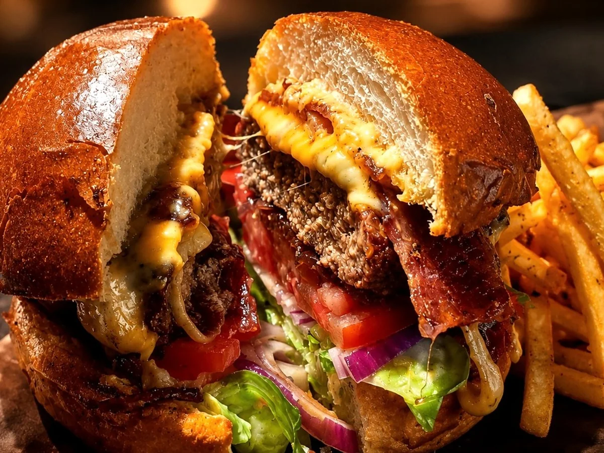 Black Angus Burger on Brioche with Cheddar at LETO Restaurant in Guangzhou
