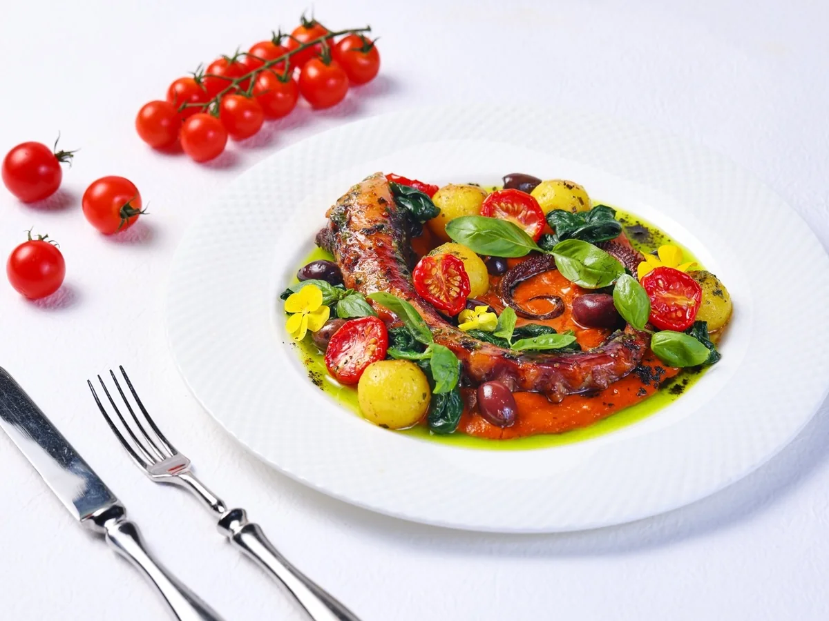 Catalan-Style Octopus with Romesco and Saffron Potatoes at LETO Restaurant in Guangzhou